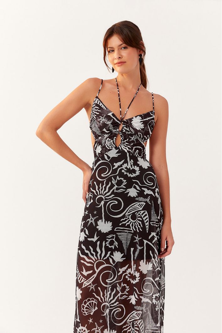 Vestido Cropped Tule Estampa Jangada