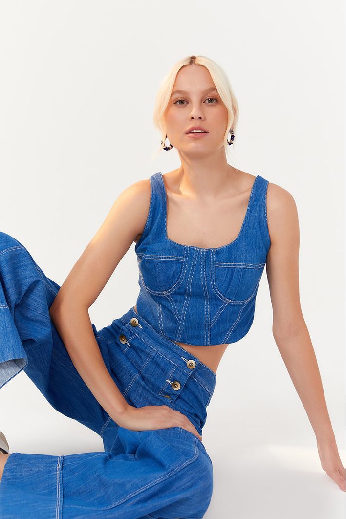 Corselet Jeans Blue Pespontos