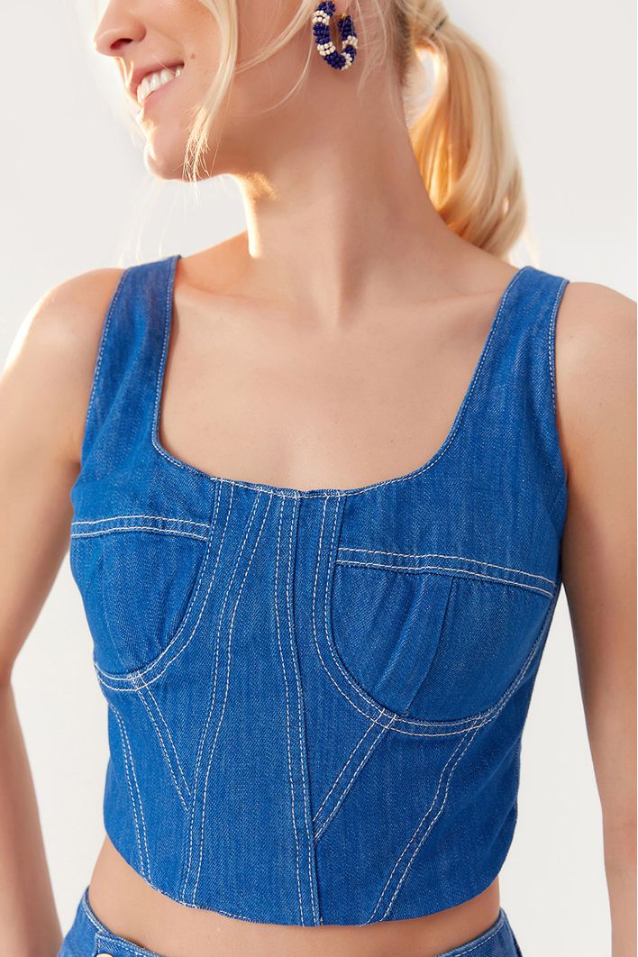 Corselet Jeans Blue Pespontos