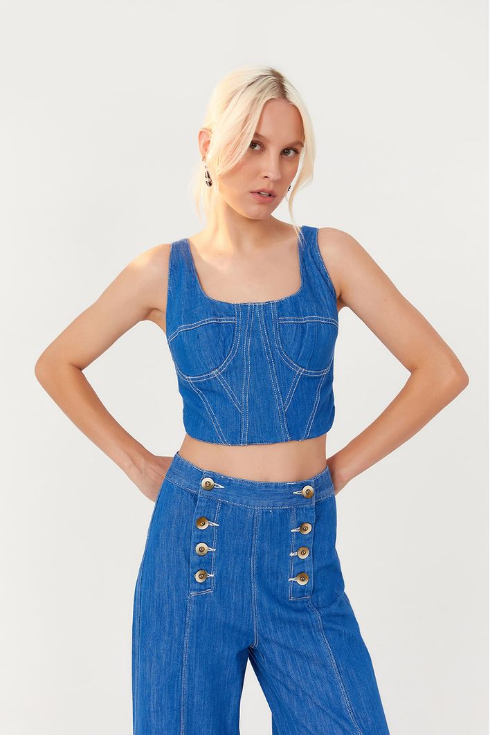 Corselet Jeans Blue Pespontos