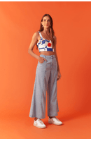 Calça Jeans Cropped Pespontos