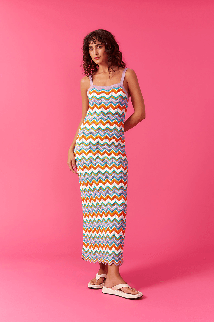 Vestido Cropped Tricot Jacquard Zig Zag