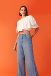 Calça Jeans Reta Botões