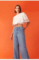 Calça Jeans Reta Botões