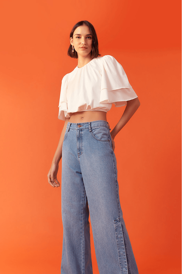 Calça Jeans Reta Botões