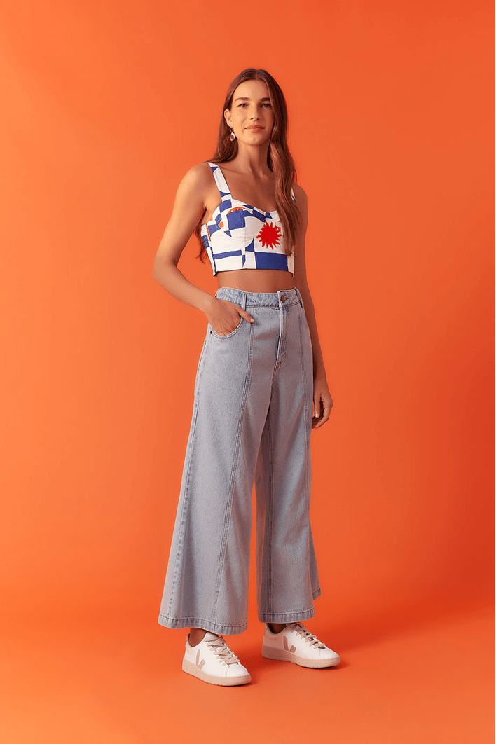 Calça Jeans Cropped Pespontos