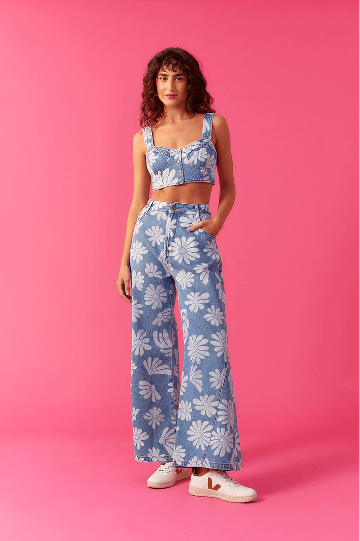 Top Jeans Feito Flor