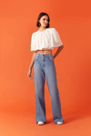 Calça Jeans Reta Botões