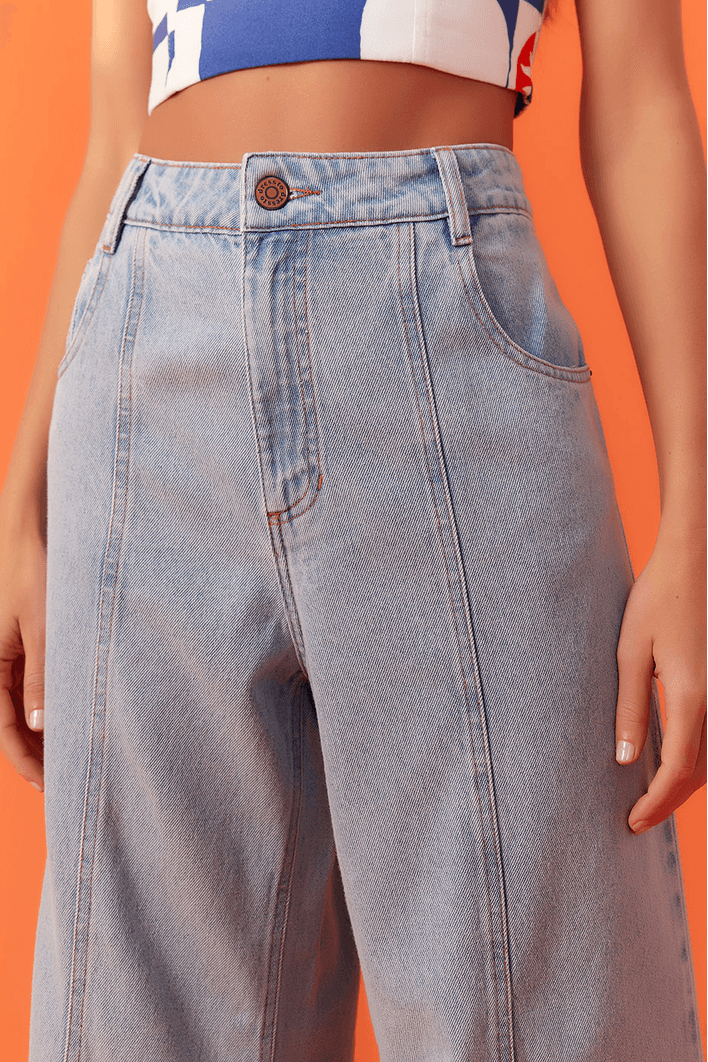 Calça Jeans Cropped Pespontos