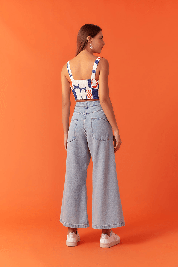 Calça Jeans Cropped Pespontos