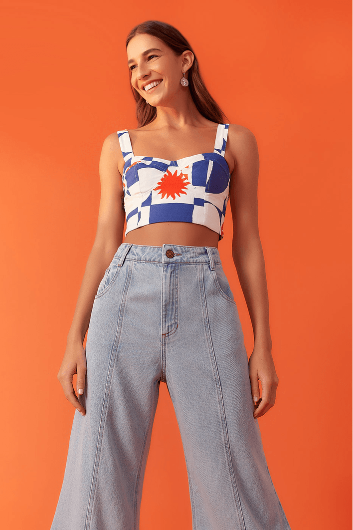 Calça Jeans Cropped Pespontos