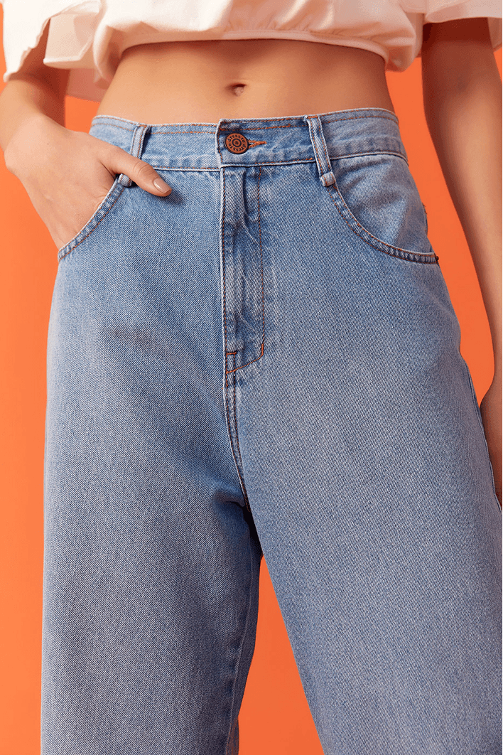 Calça Jeans Reta Botões