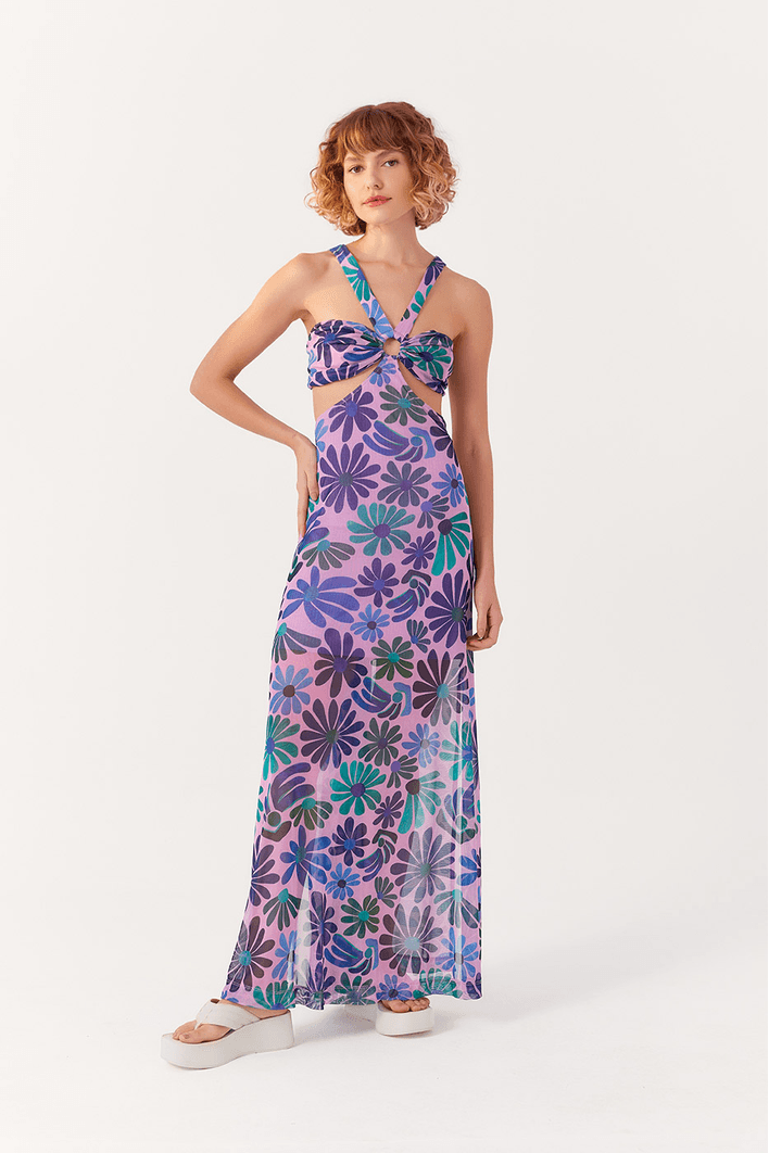 Vestido Cropped Tule Estampa Feito Flor