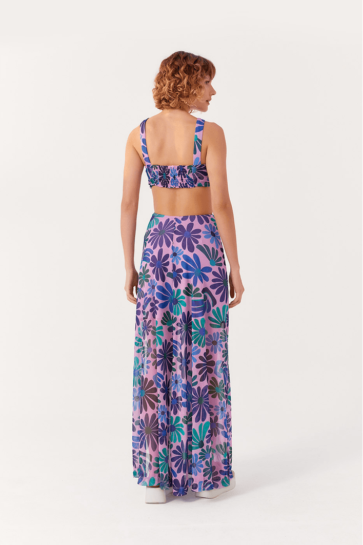 Vestido Cropped Tule Estampa Feito Flor