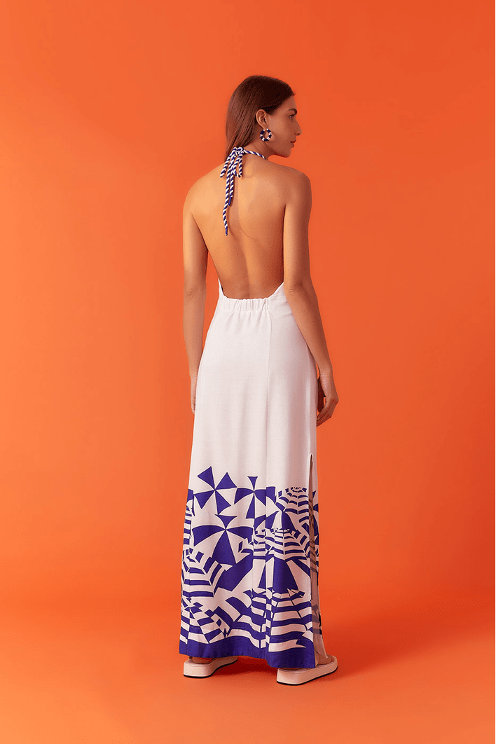 Vestido Cropped Linho Estampa Ombrelone
