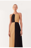 Vestido Linho Midi Bicolor