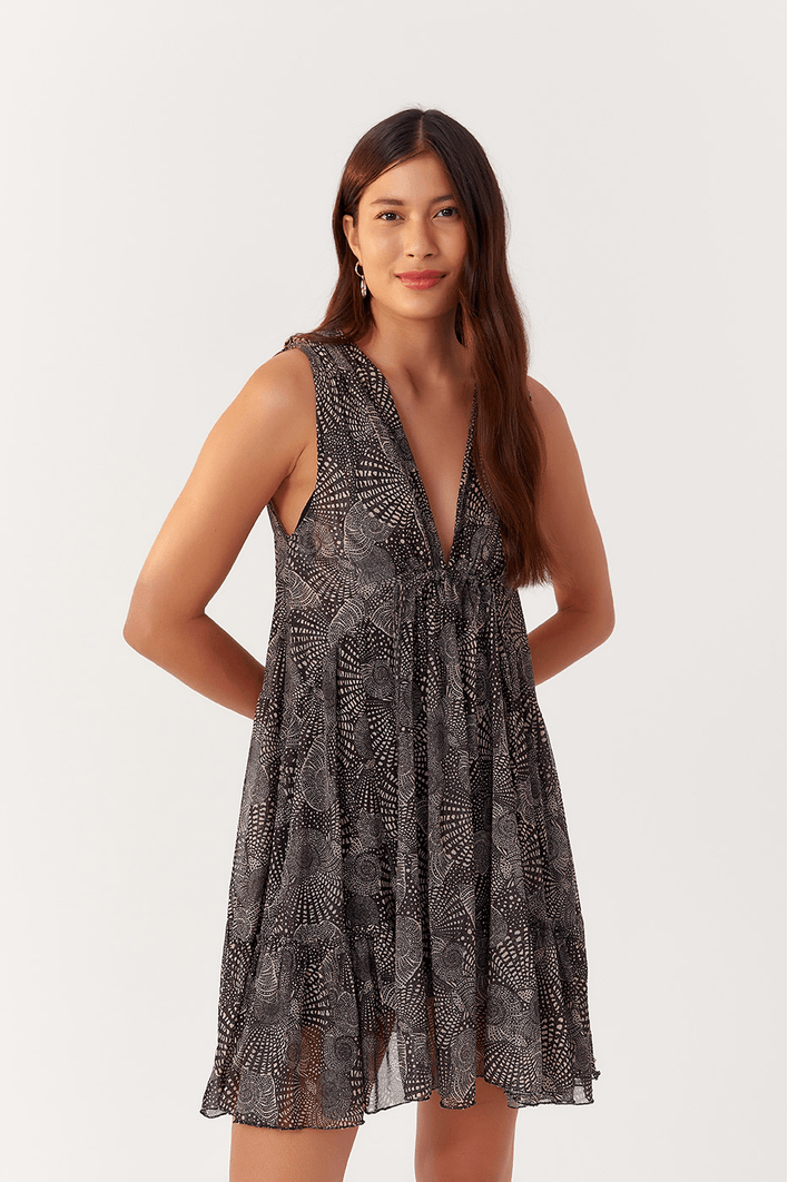 Vestido Bata Tule Estampa Búzios