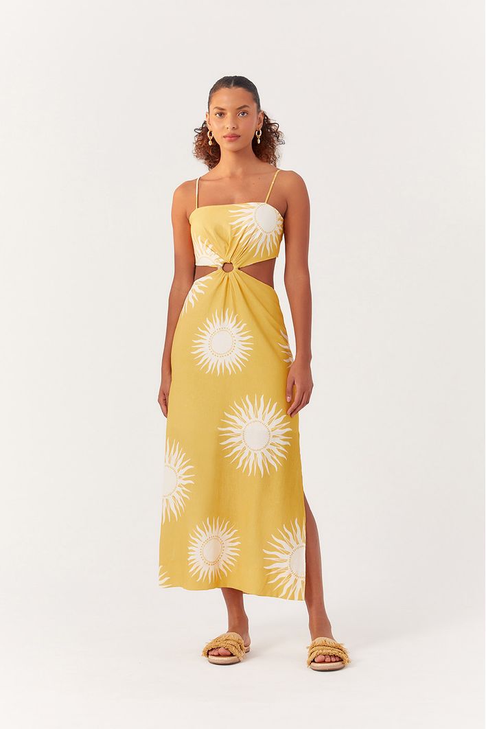 Vestido Cropped Linho Estampa Solare