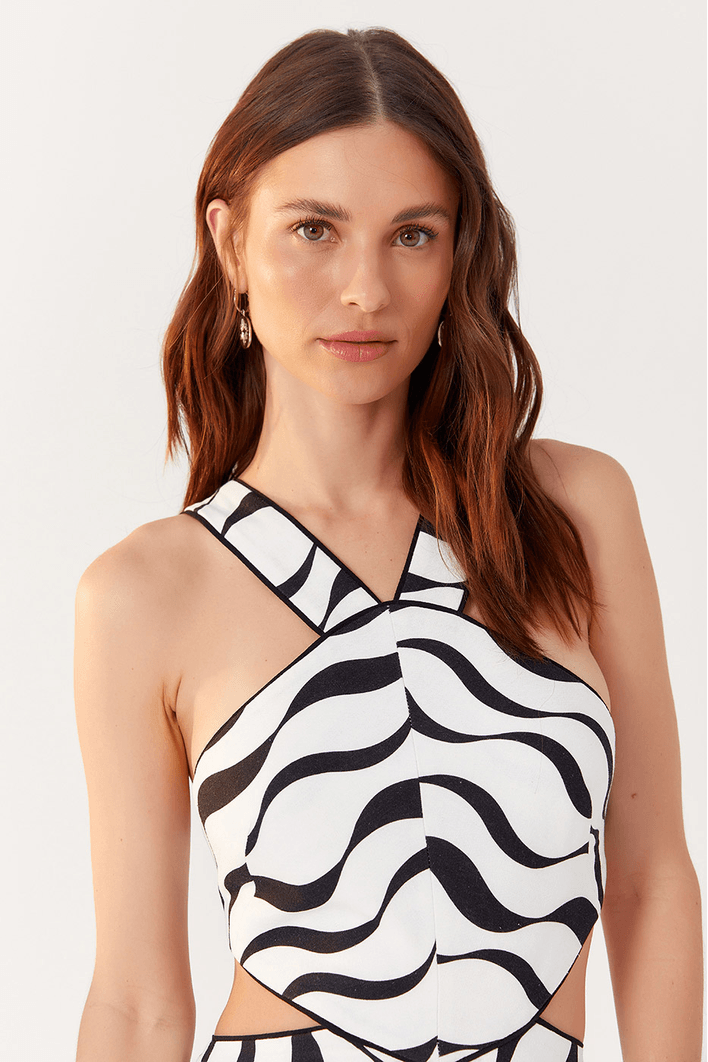 Vestido Cropped Linho Estampa Pontal
