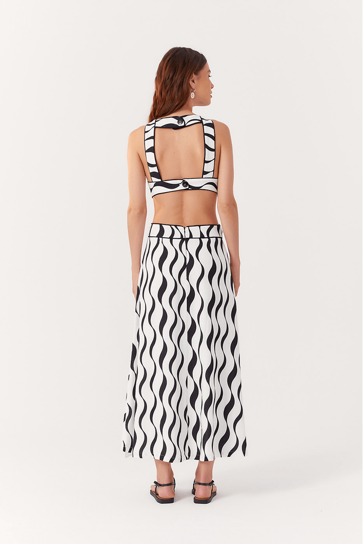 Vestido Cropped Linho Estampa Pontal