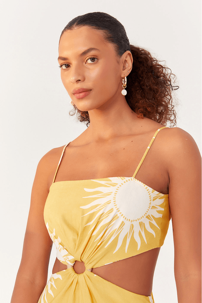 Vestido Cropped Linho Estampa Solare