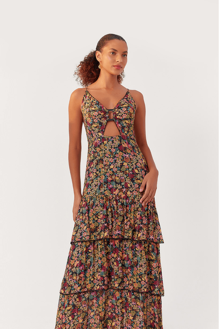 Vestido Longo Lurex Estampa Água Doce