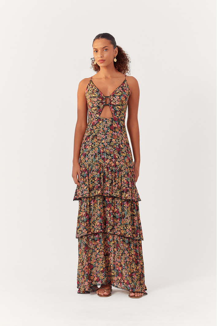 Vestido Longo Lurex Estampa Água Doce
