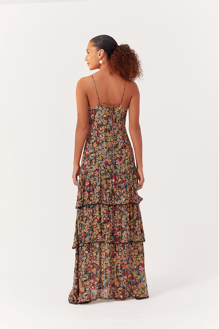 Vestido Longo Lurex Estampa Água Doce
