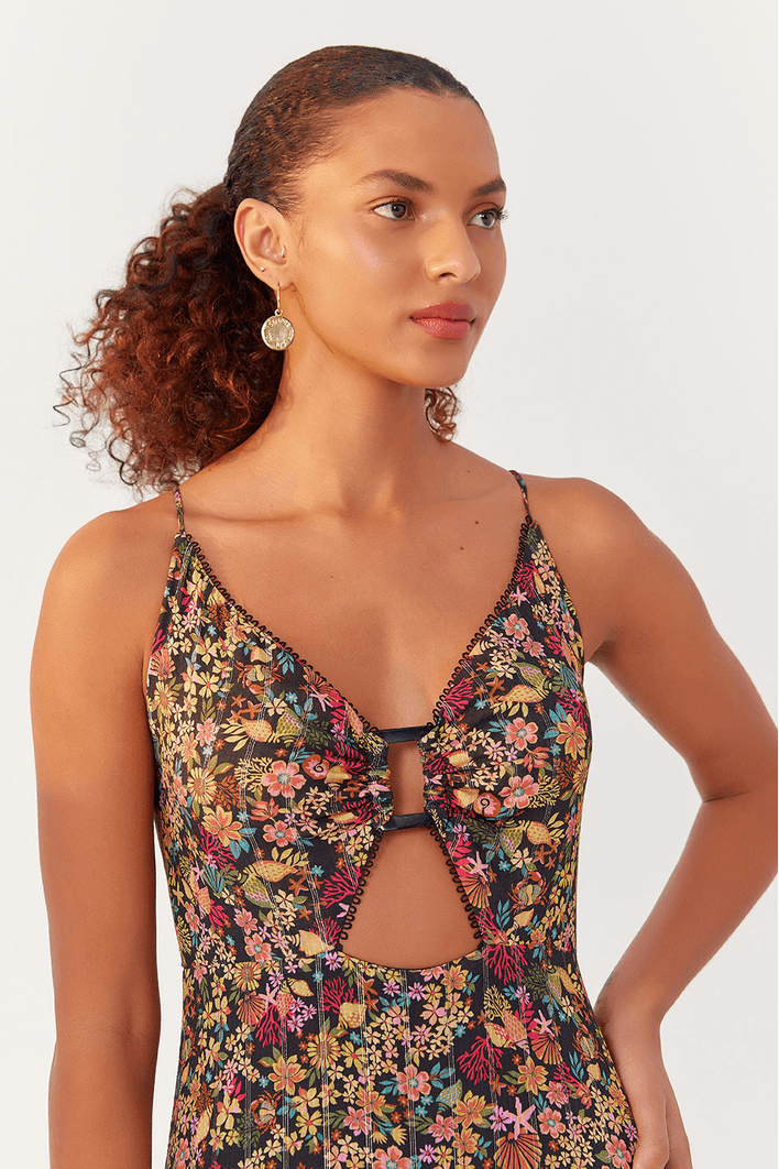 Vestido Longo Lurex Estampa Água Doce