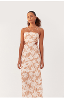 Vestido Longo Linho Estampa Coqueiral