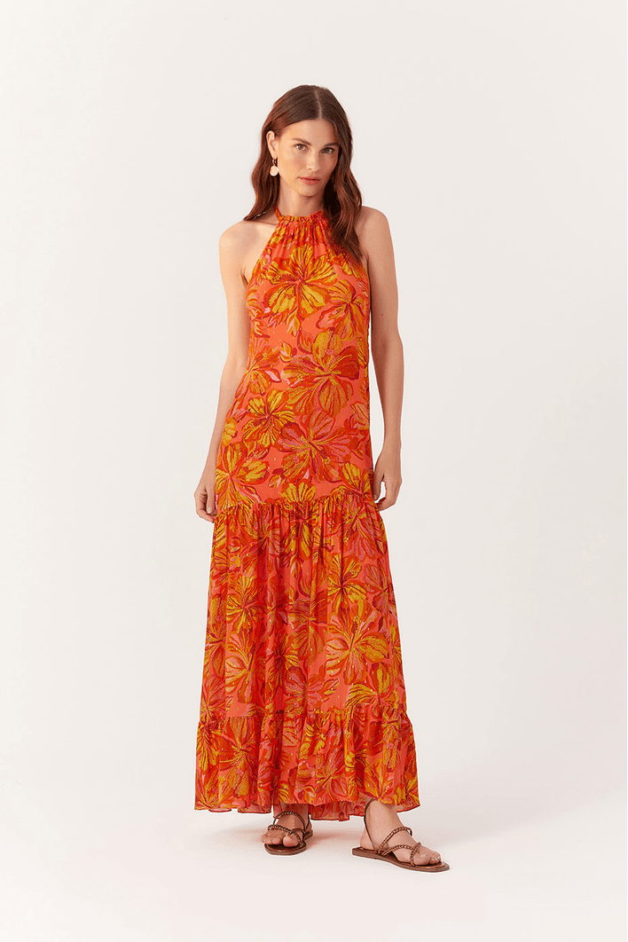 Vestido Longo Lurex Estampa Frescor