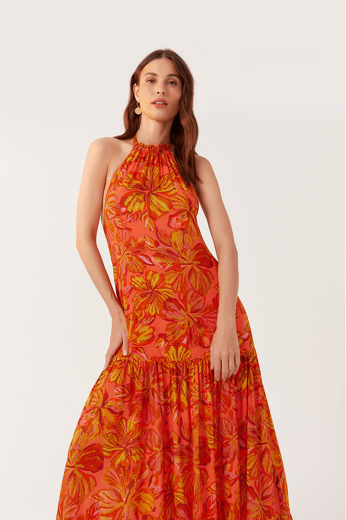 Vestido Longo Lurex Estampa Frescor