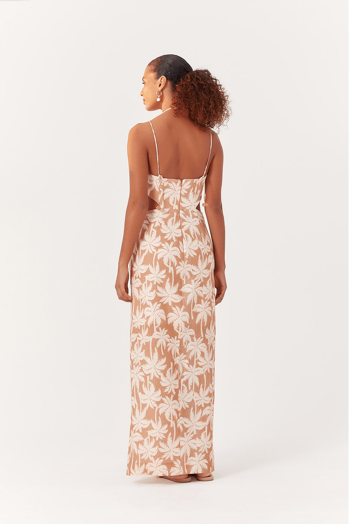 Vestido Longo Linho Estampa Coqueiral
