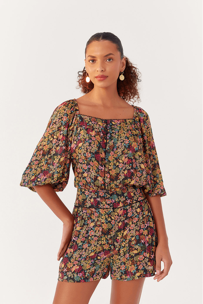 Blusa Manga 3/4 Lurex Estampa Água Doce