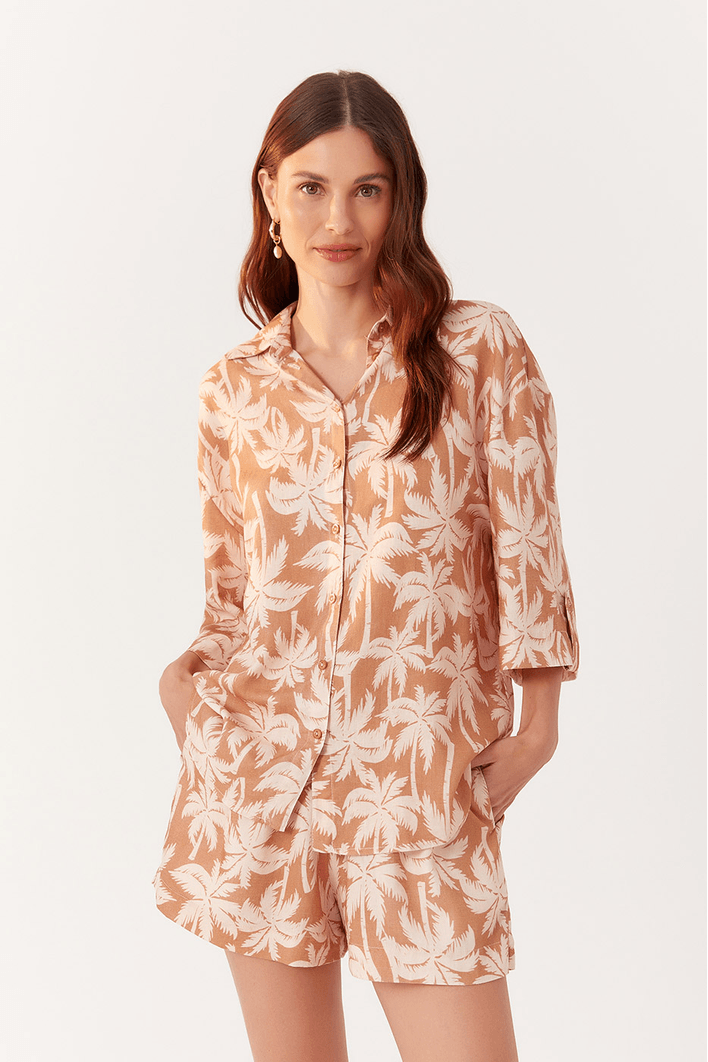 Camisa Linho Estampa Coqueiral
