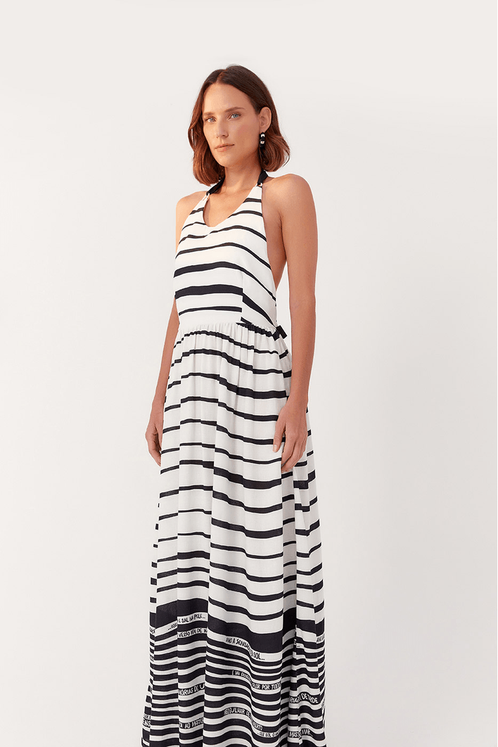 Vestido Longo Frente Única Estampa Poema