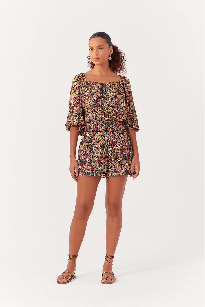 Blusa Manga 3/4 Lurex Estampa Água Doce