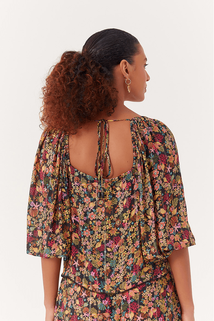 Blusa Manga 3/4 Lurex Estampa Água Doce