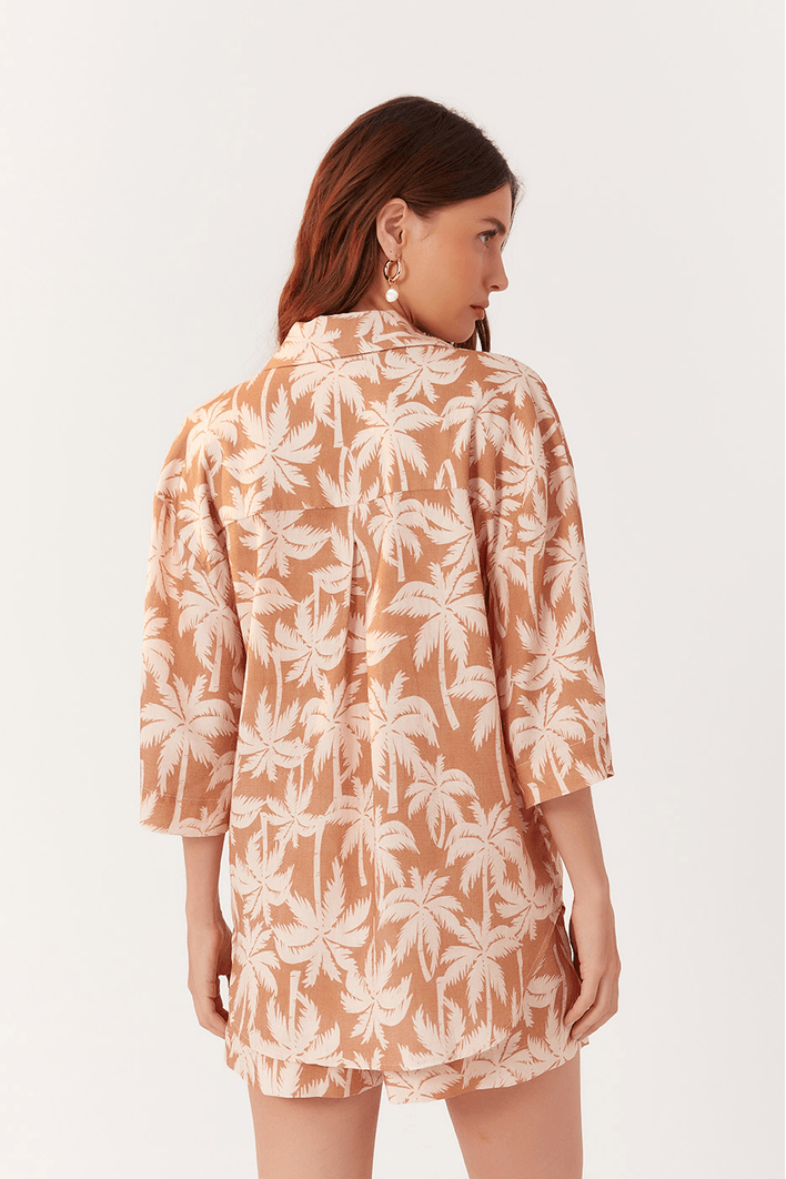 Camisa Linho Estampa Coqueiral