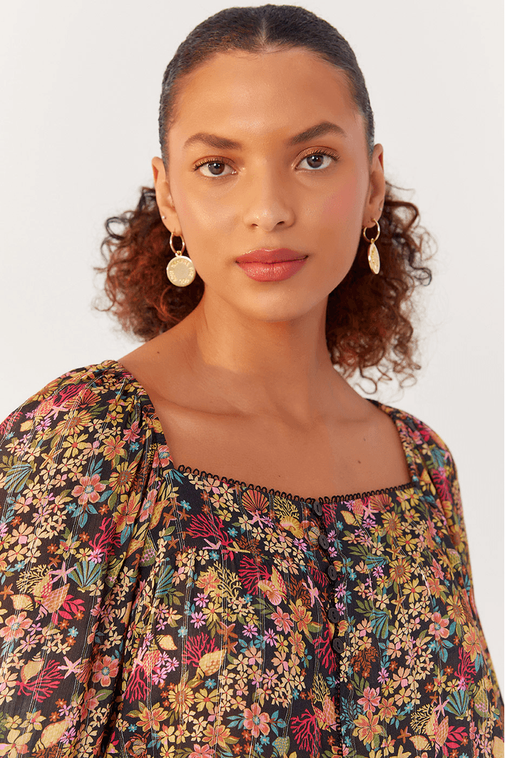 Blusa Manga 3/4 Lurex Estampa Água Doce
