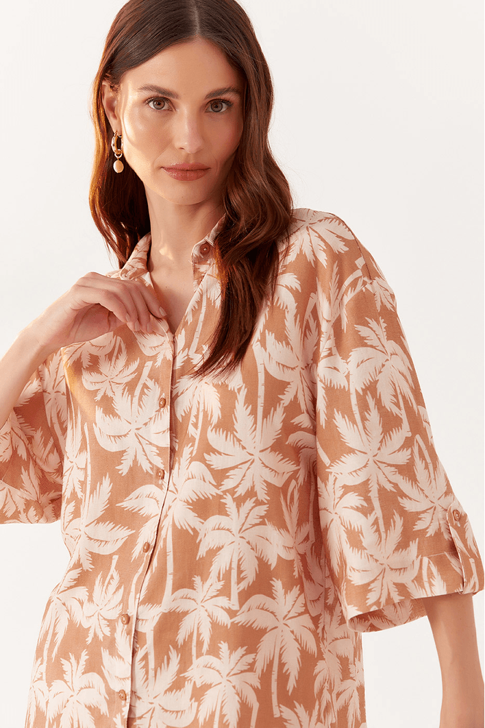 Camisa Linho Estampa Coqueiral