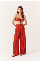 Calça Pantalona Cetim Estampa Concharia