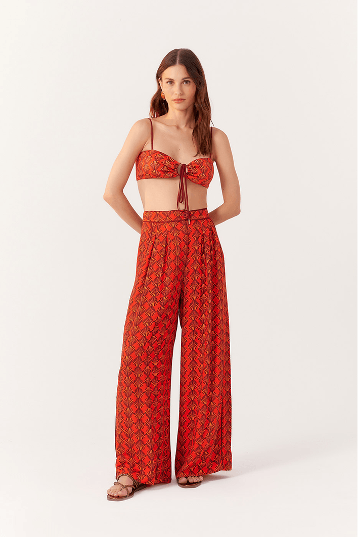 Calça Pantalona Cetim Estampa Concharia