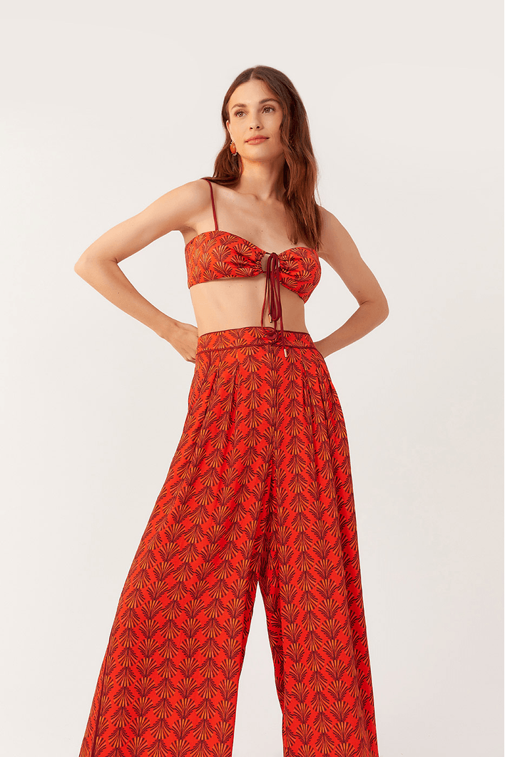 Calça Pantalona Cetim Estampa Concharia