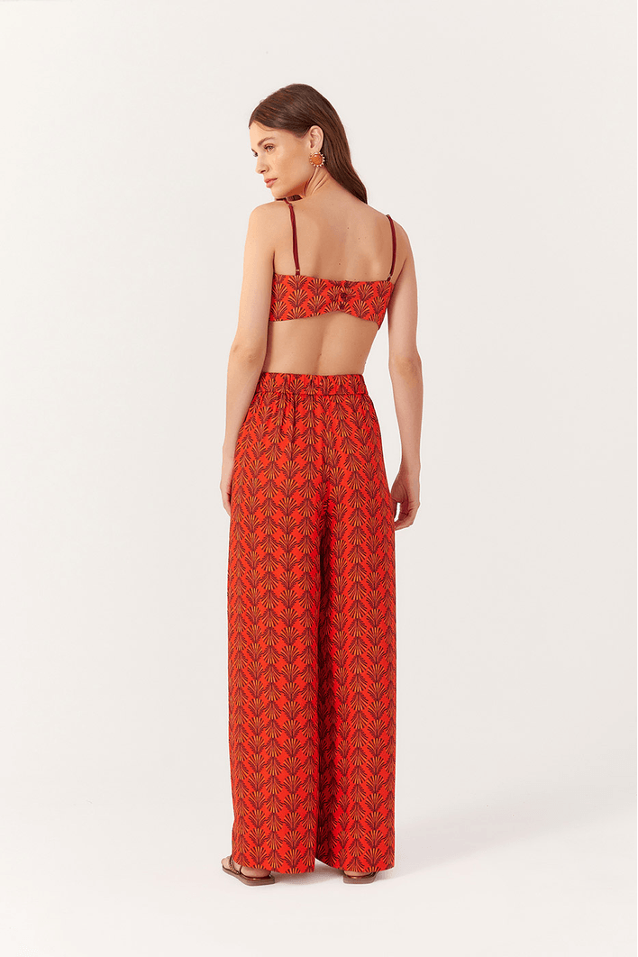 Calça Pantalona Cetim Estampa Concharia