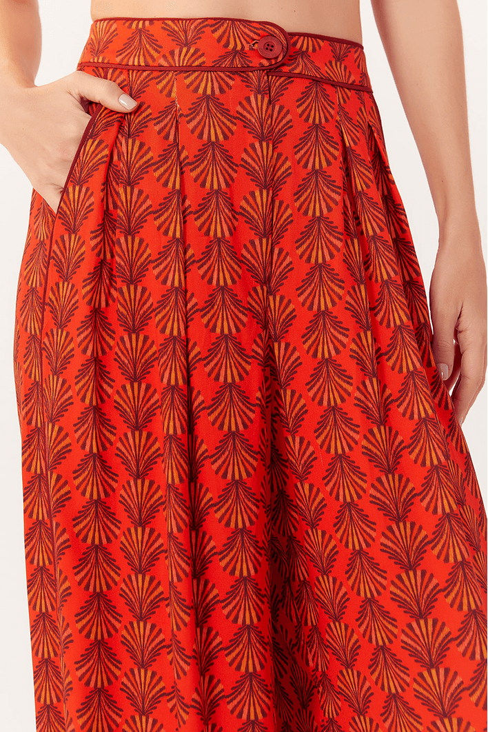 Calça Pantalona Cetim Estampa Concharia