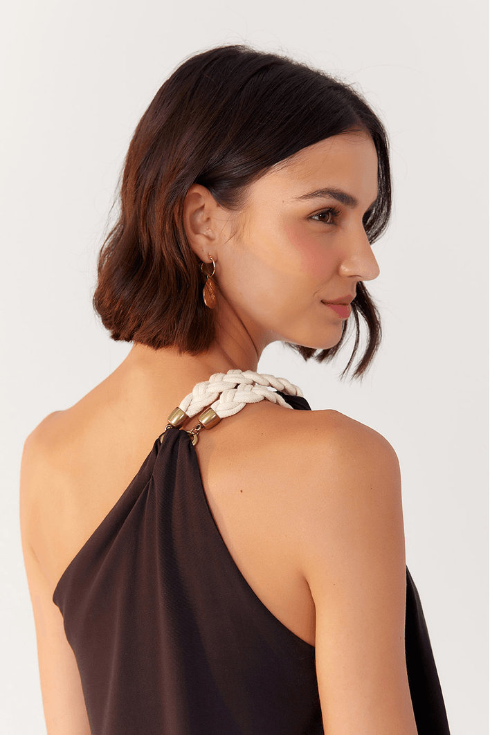 Vestido Cropped Alça Cadarço Trançado