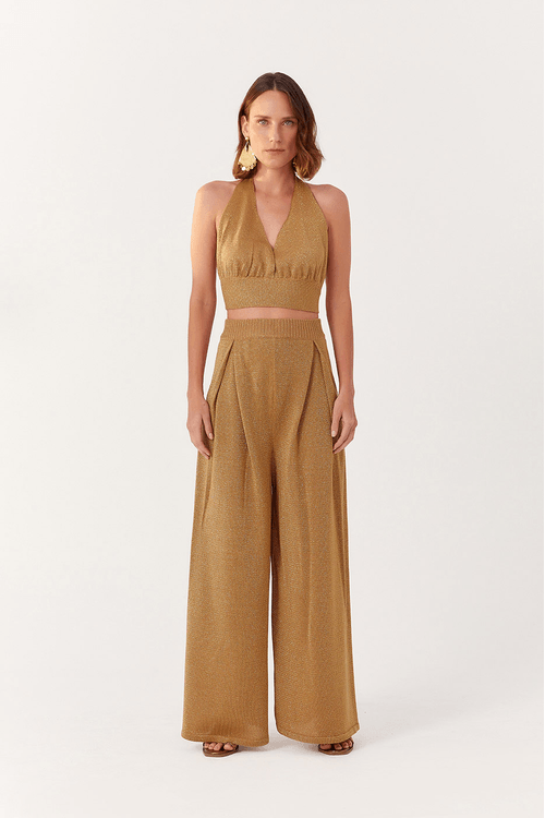 Calça Tricot Pregas Shine