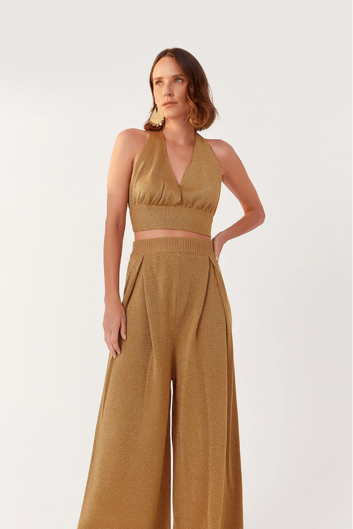 Calça Tricot Pregas Shine