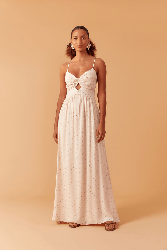 Vestido Longo Lurex Busto Franzido